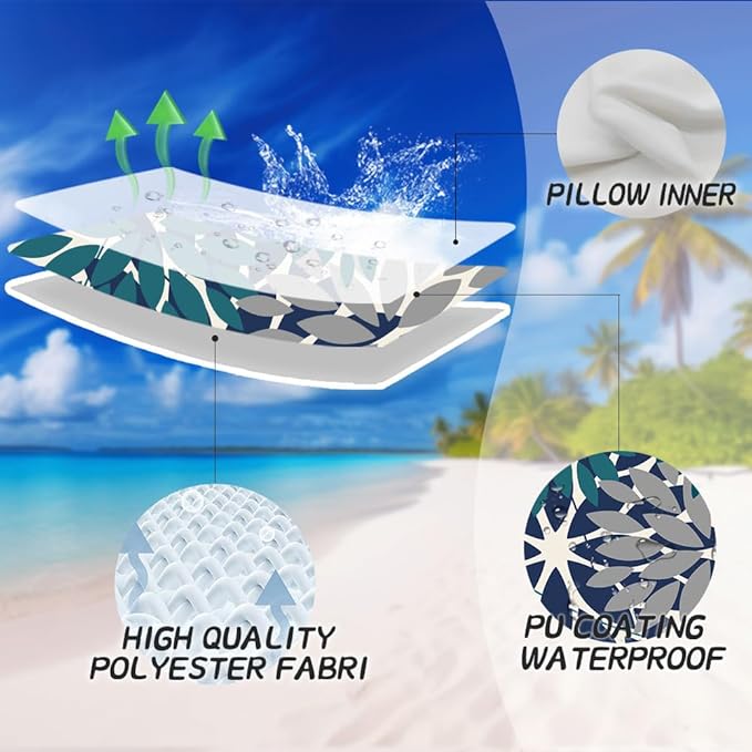 DFXSZ Outdoor Pillow Covers 16x16 Inch Set of 2 Dark Blue Grey Flower Decorative Waterproof Summer Outdoor Pillow Covers for Patio Funiture Garden Couch 168L16