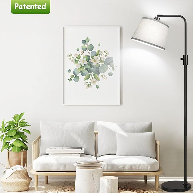 【Upgraded】 Dimmable Floor Lamp, 1000 Lumens LED Edison Bulb Included, Arc Floor Lamps for Living Room Modern Standing Lamp with Gray Shade, Tall Lamps for Living Room Bedroom Office Dining Room