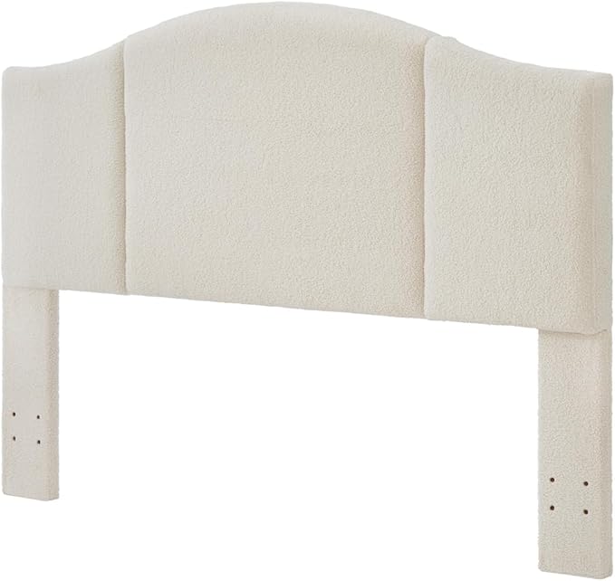 24KF Middle Century Upholstered Foldable Headboard, Modern Boucle Teddy Fabric Queen/Full Headboard 6033-Q-Cream
