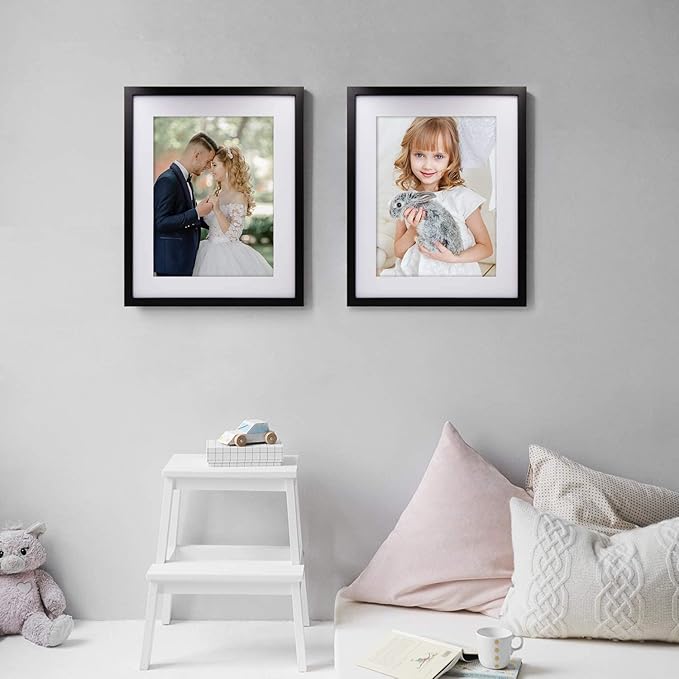 Egofine 16x20 Solid Wood Picture Frame, Made of Solid Wood Covered by Plexiglass 11x14/12x16 with Mat 16x20 without Mat, Poster Frame for Wall Mounting Photo Frame Vertically or Horizontally, Black