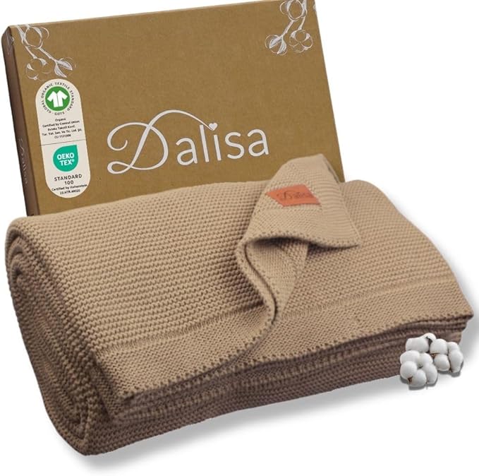 Dalisa 100% Organic Turkish Cotton Throw Blanket - GOTS Certified, Cozy - Perfect for Couch, Bed, and Home Decor - Boho Vintage Knit Alina (Mocha Meringue, 60x80)