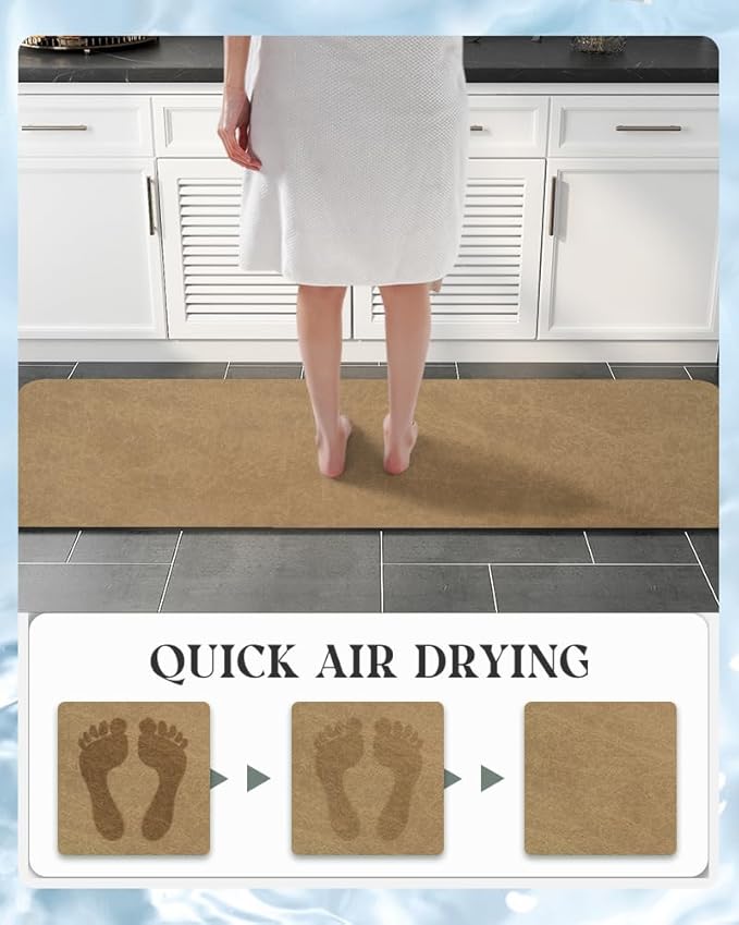 MontVoo -Bath Mat Rug-Rubber Backing Non Slip Quick Dry Absorbent Thin Bathroom Rugs Fit Under Door-Faux Suede Surface Bathroom Floor Mats-Shower Rug for in Front of Bathtub Shower Camel 24"X70"