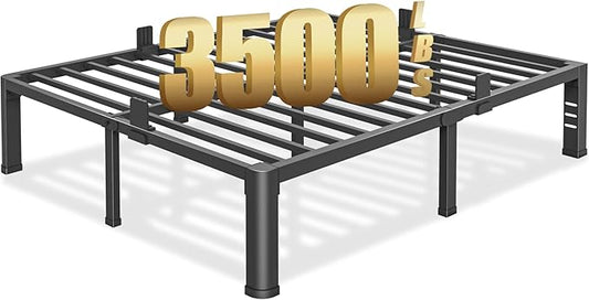 14 inch Queen Bed Frame with Round Corner Legs and Headboard Hole Mattress Slide Stopper 3500 lbs Heavy Duty Metal Platform,Steel Slats Support,No Box Spring Needed,Easy Assembly,Noise Free