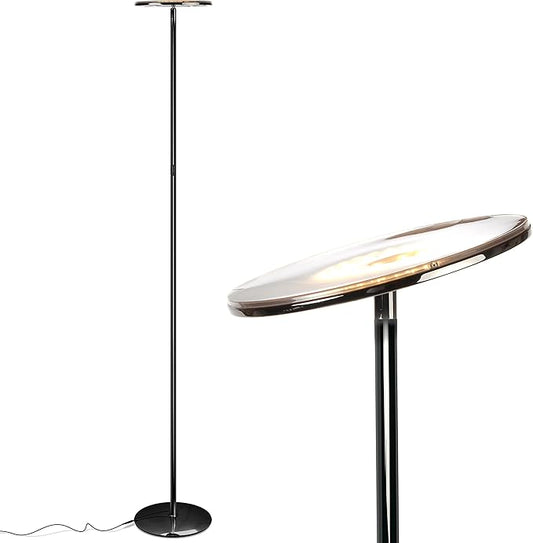 Brightech Sky LED Floor lamp, Torchiere Super Bright Floor Lamp for Living Rooms & Offices - Dimmable, Tall Standing Lamp for Bedroom Reading - Black Chrome