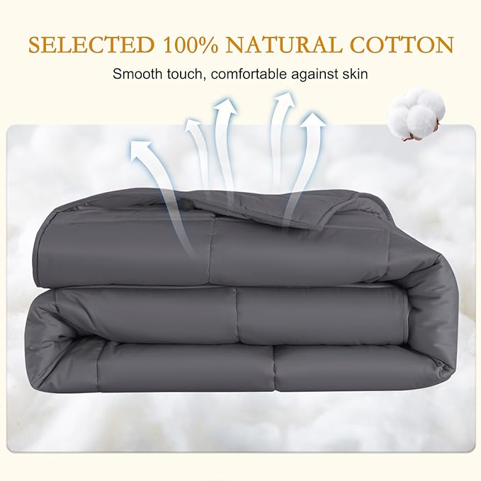 YOUR MOON Luxurious All Season Wool Comforter Twin Size, 100% Natural Australian Wool Filling, Hypoallergenic Comforter Duvet Insert, Noiseless Cotton Shell (Dark Gray)
