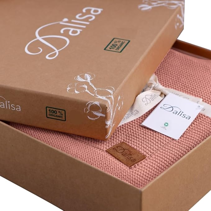 Dalisa 100% Organic Turkish Cotton Throw Blanket - GOTS Certified, Cozy - Perfect for Couch, Bed, and Home Decor - Boho Vintage Knit Alina (Pink, 60x80)