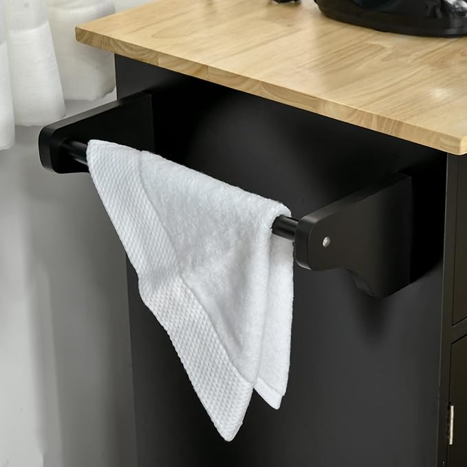 HOMCOM Mobile Kitchen Island with Storage, Kitchen Cart with Wood Top, Storage Drawers, 3-Door Cabinets, Adjustable Shelves and Towel Rack, Black