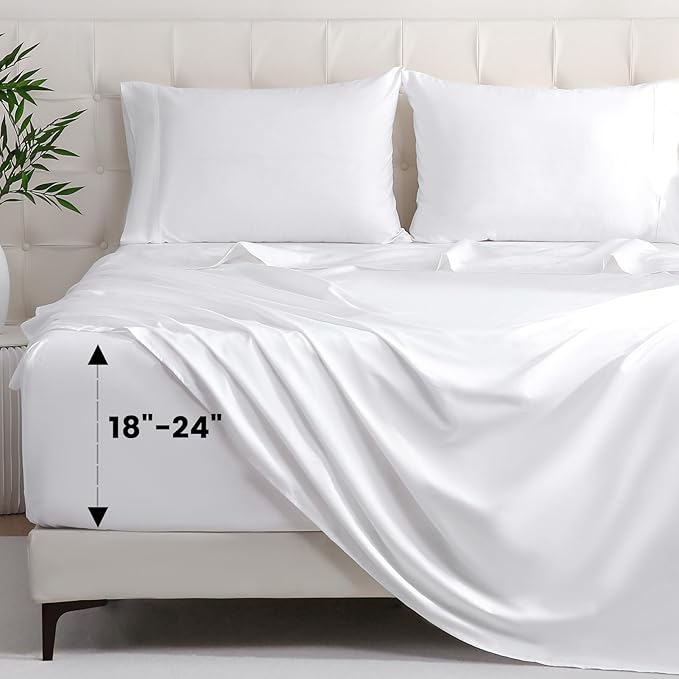 Bedlifes Queen Sheet Set, Extra Deep Pocket 18-24 Inches,1000Thread Count 100% Egyptian Cotton, Soft and Breathable Sateen 4-Piece, White