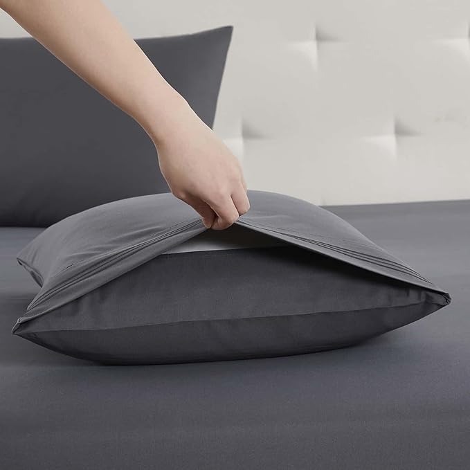 Clara Clark Bed Sheets, Premier 1800 Series 4 Piece Bed Sheet Set, Deep Pocket, Wrinkle, Fade, Stain Resistant, Luxury Soft Bedding Sheets & Pillowcases, Twin, Charcoal Gray