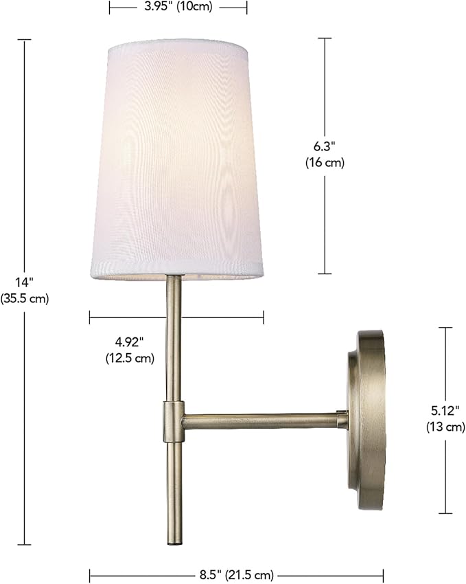 GLOBE Electric 51861 Clarissa 1-Light Wall Sconce, Matte Brass, White Fabric Shade, Bulb Not Included
