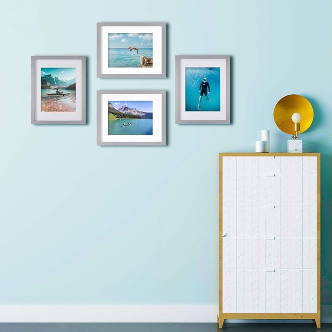 Egofine 11x14 Picture Frame Made of Solid Wood with Plexiglass, Display Pictures 5x7/8x10 with Mat or 11x14 Without Mat, for Table Top Display and Wall Mounting Photo Frame, Light Grey