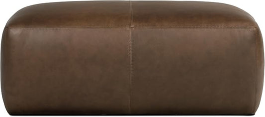 POLY & BARK Denver Leather Ottoman in Cocoa Brown