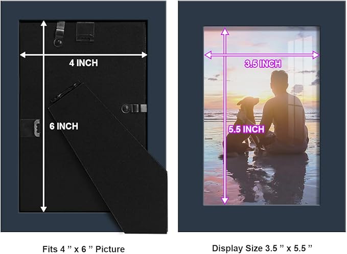 Renditions Gallery 4x6 inch Picture Frame High-end Modern Style, Made of Solid Wood and High Definition Glass Ready for Wall and Tabletop Photo Display, Navy Frame