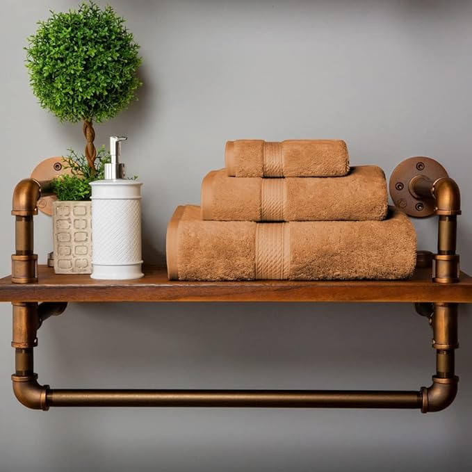 Superior Egyptian Cotton Pile 3 Piece Towel Set, Includes 1 Bath, 1 Hand, 1 Face Towel/Washcloth, Ultra Soft Luxury Towels, Thick Plush Essentials, Guest Bath, Spa, Hotel Bathroom, Rust