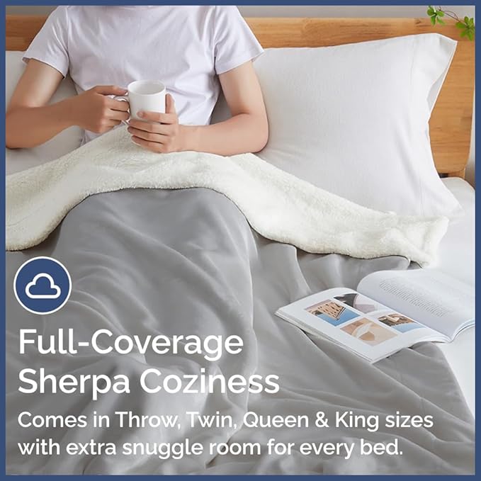 Sherpa Fleece Blanket Throw Size - Reversible Sherpa Fleece Throw Blanket - Super Soft Double Sided for Bed, Sofa, Couch - Thick, Warm, Fuzzy & Plush - Luxurious Bedding for Winter - Grey, 50" x 60"