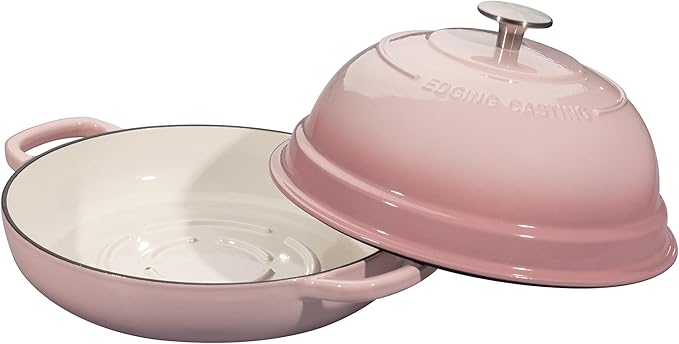 Enameled Cast Iron Dutch Oven Pot with Lid, Round Bread Oven for Homemade Sourdough Bread Baking, 6 Quart, Pink