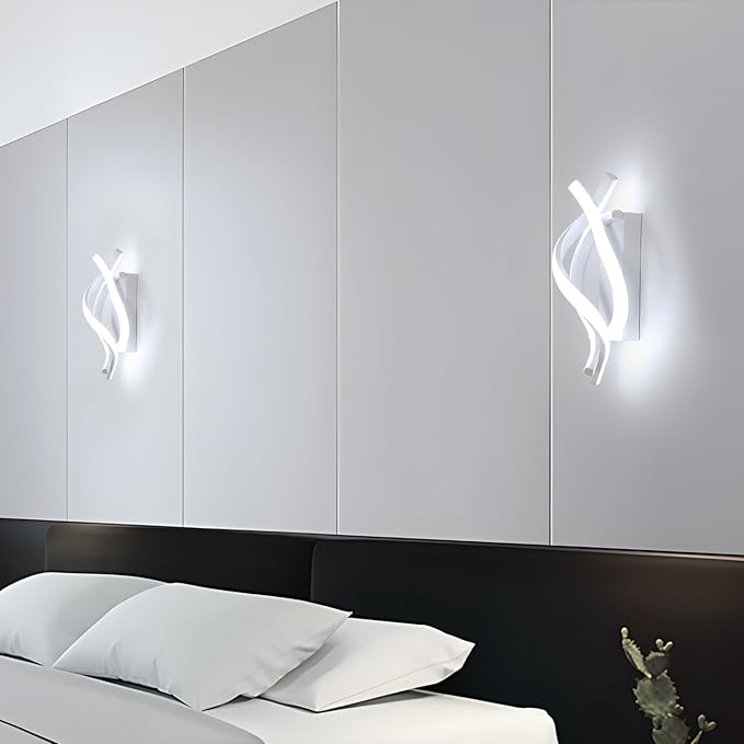 AUA LED Wall Sconce, 21W Modern Spiral Wall Sconce Lighting, 6500K Cool White Indoor Wall Light for Bedroom Living Room Office Restaurant Hallway, Wall Mounted Lamp