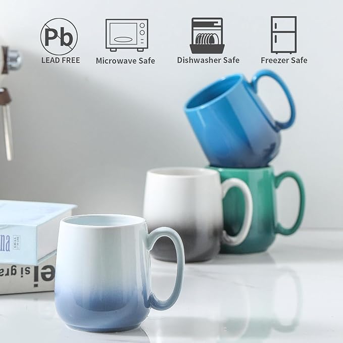 Hasense Ceramic Coffee Mugs Set of 4, 15 OZ Coffee Cups for Women/Men, Engagement Gifts, Microwavable & Dishwasher Safe, Gradient Multicolor