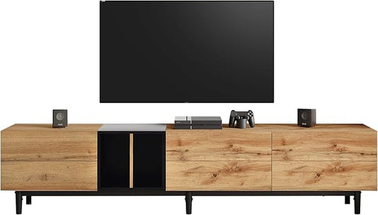 Merax Modern TV Entertainment Center with 3 Cabinets & Open Shelves, Wood TV Stand for TVs Up to 80” for Living Room Bedroom (Natural)