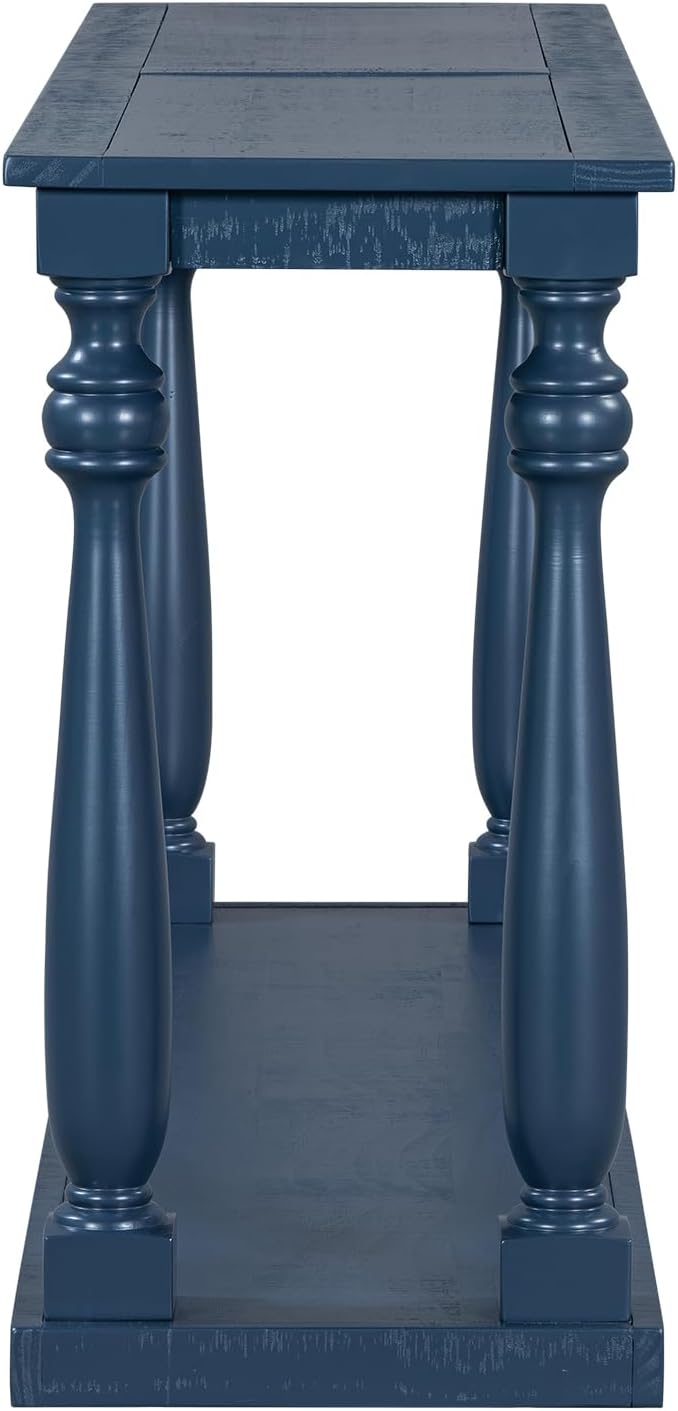 63 Inch Console Table with 4 Vase-Leg, Vintage Wood Grain Sofa Table Behind Couch, Narrow Entryway Accent Table for Living Room, Entrance, Hallway, Foyer, Bedroom, Apartments, Blue
