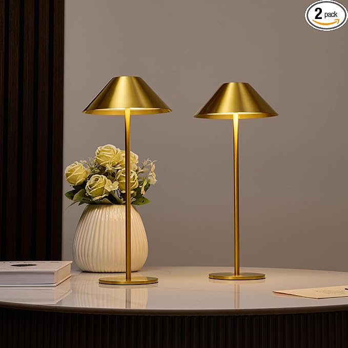 Bojim Gold Cordless Lamp Set of 2, Rechargeable Touch Table Lamps with 3 Color Dimming, Portable Wireless Lamps for Reading/Home Decor