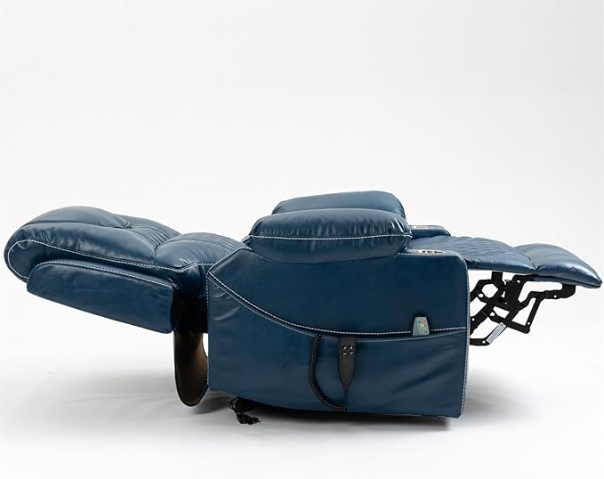 Heavy Duty Power Lift Chairs Recliners with Heater and Massage for Elderly, Big and Tall Recliners 400lbs Suitable for People Up to 6Ft (Blue Leather)