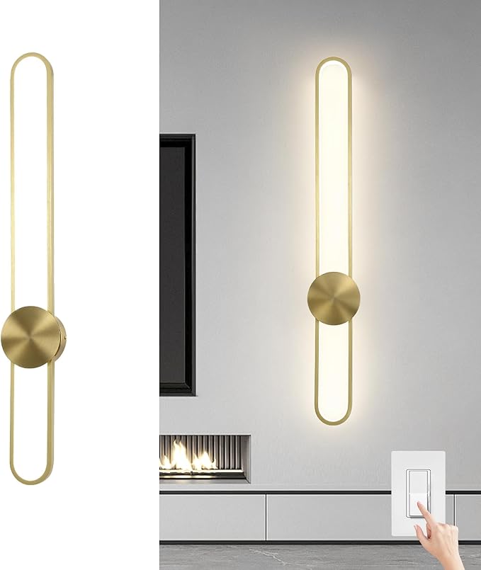 JAYMP Modern Wall Sconce 4000K Dimmable LED Wall Light Fixture, Hardwired Wall Lamp for Living Room, Dining Room, Bedroom, Hallway, Lobby, Entryway, 1 Pack (Brushed Gold, H90cm/35.4inch)