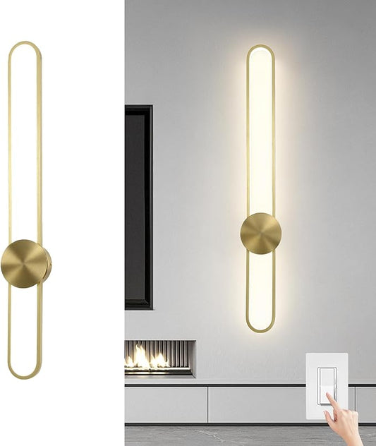 JAYMP Modern Wall Sconce 4000K Dimmable LED Wall Light Fixture, Hardwired Wall Lamp for Living Room, Dining Room, Bedroom, Hallway, Lobby, Entryway, 1 Pack (Brushed Gold, H90cm/35.4inch)