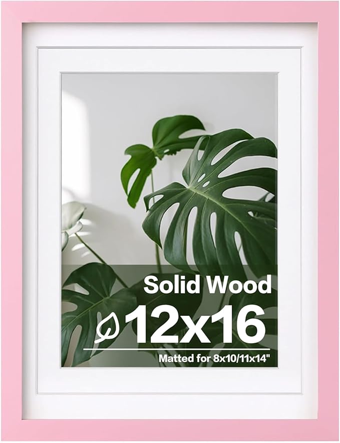 Egofine 12x16 Picture Frame with Plexiglass, Display Pictures 9x12/11x14 with Mat or 12x16 Without Mat for Wall Mounting, Pink