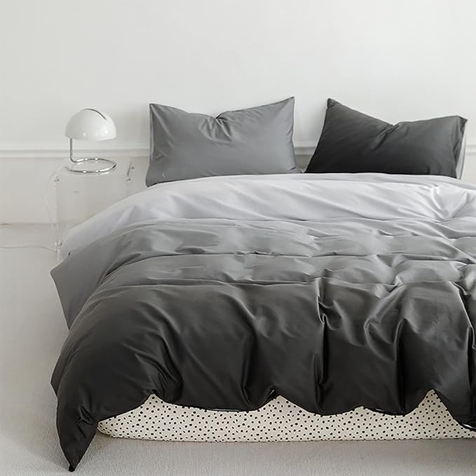 Luxlovery Grey and Black Gradient Comforter Set Full Dark Grey Bedding Comforter Set Men Women Minimalist Bedding Set Soft Breathable Blanket Quilts Modern Dark Grey