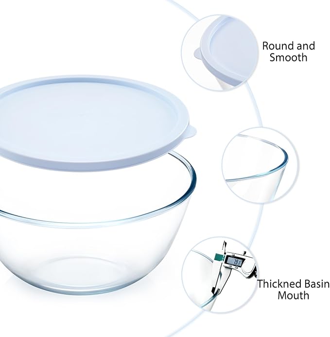 NUTRIUPS 4.7 Quart Large Glass Mixing Bowl with Lid, Deep Big Glass Bowl Large Salad Bowl (Twilight Purple)