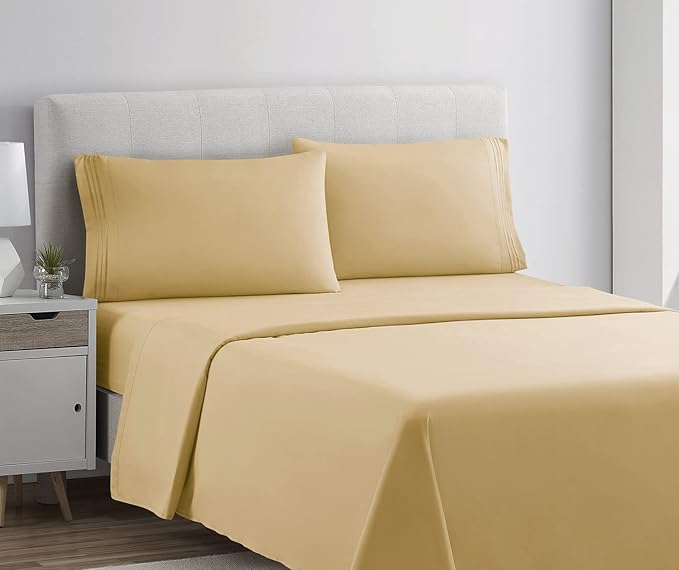 Clara Clark 1800 Premier Series 4pc Bed Sheet Set - King, Camel Gold