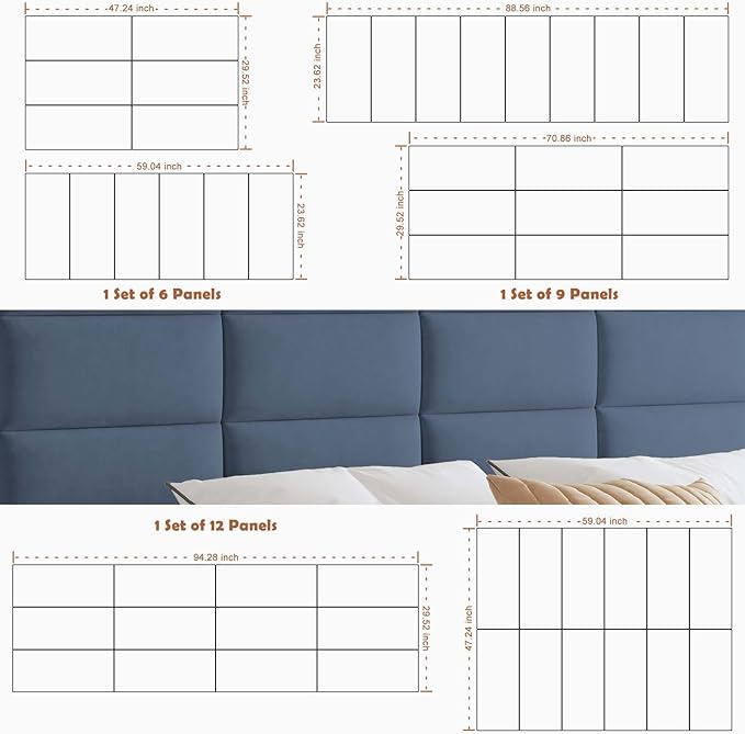 IFNOW Wall Mounted Upholstered Headboard Full, 3D Peel and Stick Soundproof Wall Panels, Reusable and Removable Padded Headboard Leather Bed Headboard, 6 Panels Headboard 9.84" x 23.62", Navy Blue