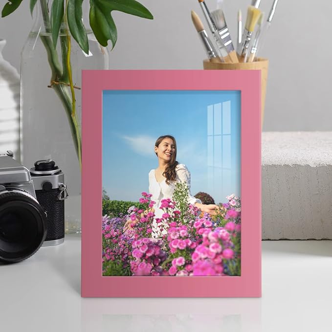 Renditions Gallery 6x8 inch Picture Frame High-end Modern Style, Made of Solid Wood and High Definition Glass Ready for Wall and Tabletop Photo Display, Hot Pink Frame