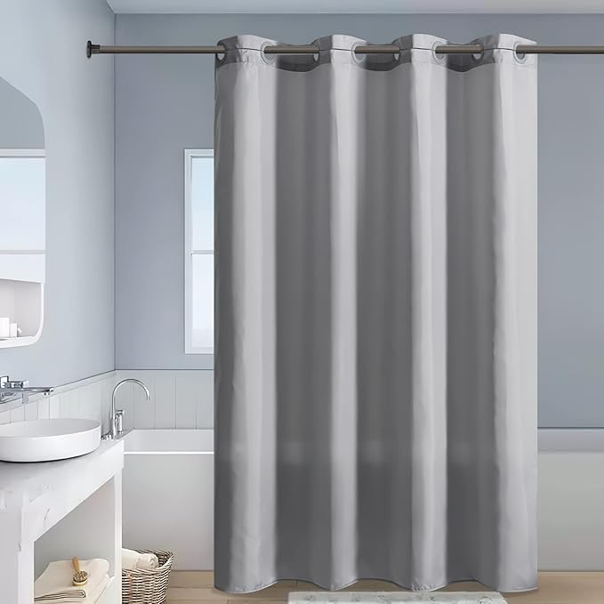 Light Grey Shower Curtain No Hooks Needed,Polyester Fabric Long Shower Curtain Liner 78 Length with 10 Plastic Split Grommets,Machine Washable & Waterproof Bathroom Curtains for Hotel,78x78 Inch