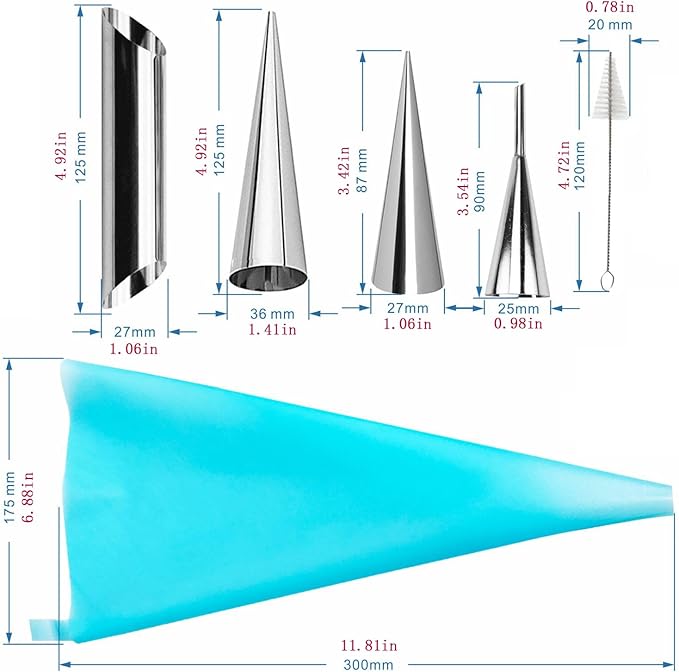 33 Pcs Stainless Steel Cannoli Tubes Kits, 5 Inch Cone Molds for Cream Horn, Danish Pastry, Lady Lock Form