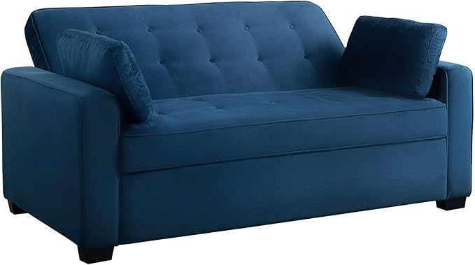 Serta Ainsley 72.6" Convertible Sleeper Sofa, Queen Size, Dreamcoil Comfort, Soft Velvet Fabric, Navy