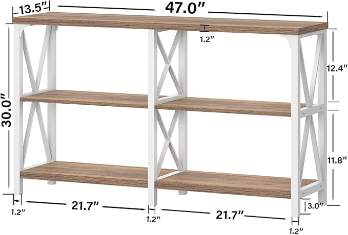 IBF Farmhouse Entryway Table, Wood TV Console Table, Rustic Metal Sofa Table, Industrial Hallway Tables with Storage Shelves, Modern Foyer Tables for Front Entry Way, White and Rustic Oak, 47 Inch
