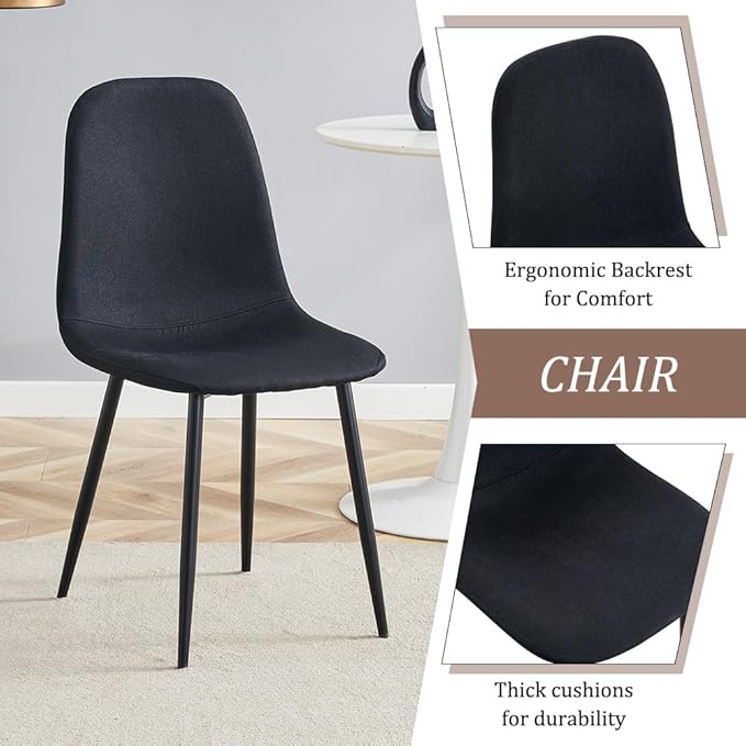 Round Dining Table Set for 4, Modern Kitchen Dining Table Chairs Set for 4, 42" Wood Dining Room Table Set & 4 Upholstered Chairs for Kitchen Living Office Cafe Small Space