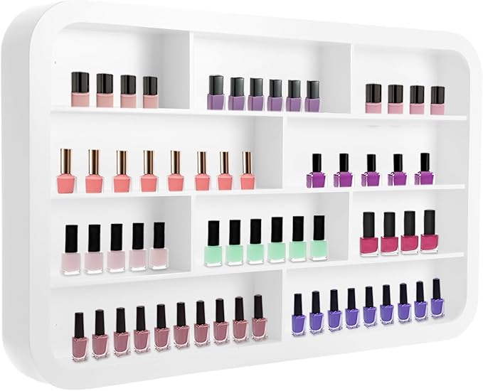 Wall-Mounted Nail Polish Organizer Rack - 4 Tier 10 Cube Floating Nail Polish Shelves, Makeup & Beauty Essentials Storage - Multi-Purpose Display Holder for Home Spa & Nail Studio - 47.24in