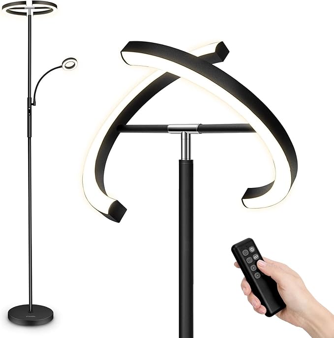 FIMEI Split Floor Lamp Modern LED Rotatable Floor Lamp with Reading Light, Eye-Protection Reading Standing Lamp with Stepless Dimming and 3000K-6000K Color, Separately Rotatable Design, Black