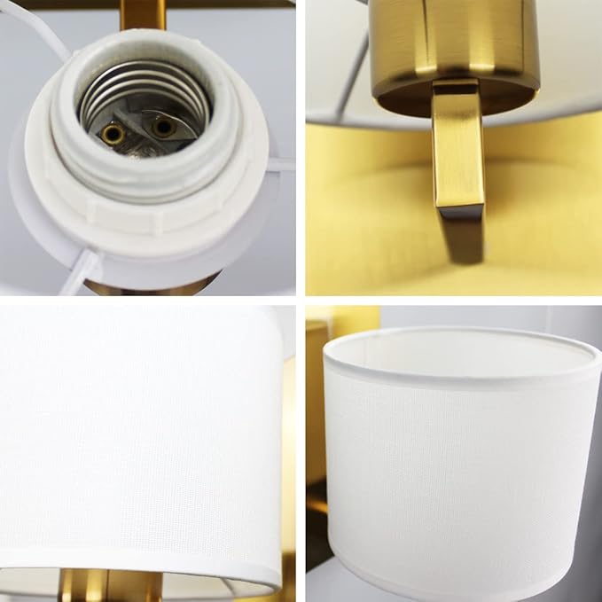 SAMTEEN Gold Wall Sconces Set of Two Mid Century Modern Brass Sconces Wall Lighting with Drum Shade Wall Lamp for Bedroom Hallway Foyer Living Room