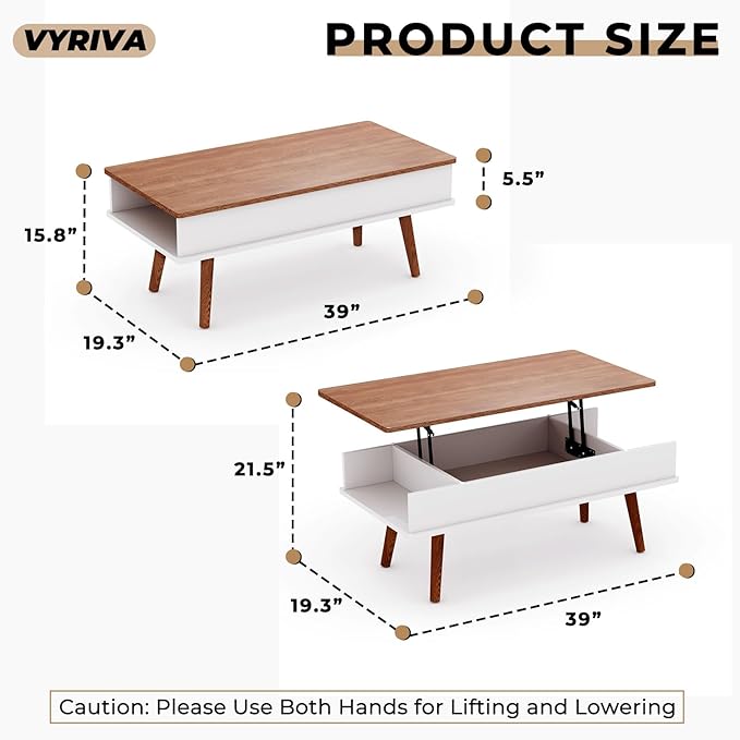 Lift Top Coffee Table, One Minute No Assembly Required Rising Tabletop Center Table with Large Hidden Storage Compartment, Open Shelf, Anti-Pinch Design Mute for Living Room (Walnut)