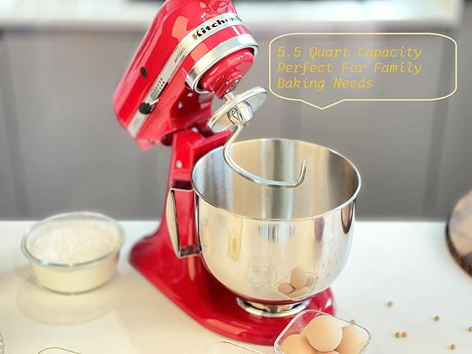 5.5 Quart Stainless Steel Mixer Bowl for KitchenAid Stand Mixers, Compatible with 4.5 & 5 QT Kitchen Aid Tilt-Head Mixers, KitchenAid Mixer Accessories&Replacement Bowl