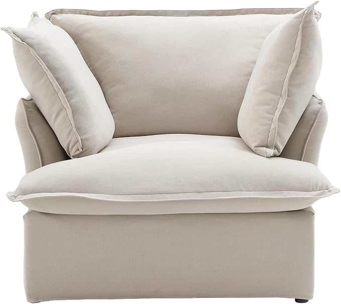 JACH Comfy Couch Chair with Thick Cushion, Single Accent Chair Deep Seat Sofas Couches, Hemp Velvet Sofa Furniture for Small Spaces, Living Room, Bedroom, Office, Apartment, Beige