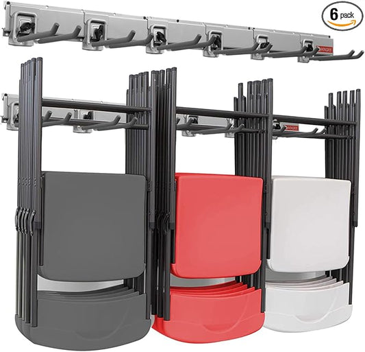 Clamping Garage Wall Organizers, 48inch Wall Mount Folding Chair Rack Tool Holder, Heavy Duty Garage Storage Tool Rack, Shovel Hangers Yard Tool Hook, Hold Up to 420lbs (48Inch Grey)