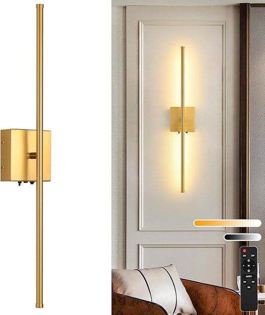 Rechargeable Battery Operated Wall Sconces, 11000mAh Wireless Brushed Gold Wall Lights with Remote Control, 350°Rotate Dimmable Wall Lamp, 3 Color Temperatures, for Bedroom Living Room Hallway, 1 PCS