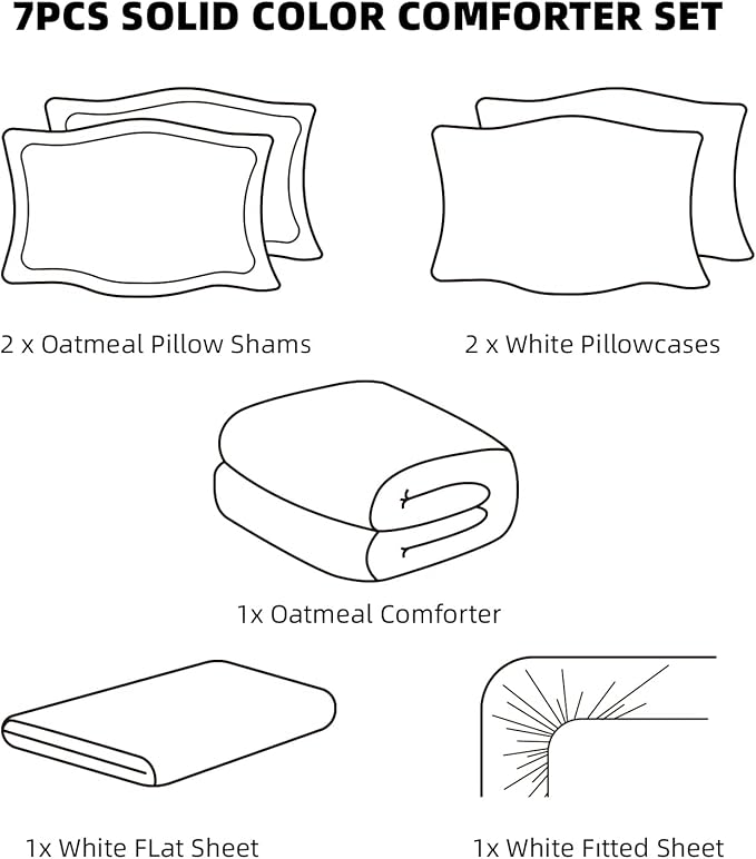 weigelia Full Size Comforter Set 7 Pieces Oatmeal Comforter Set Microfiber Comforters Full Size with Sheets Soft Fluffy Bedding Set with Sheets for All Season