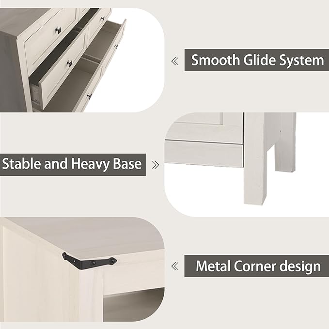 Farmhouse 4 Drawers Dresser, Wood Double Dresser Chest of Drawers Wide Storage Organizer Cabinet for Bedroom, Living Room, Rustic Beige