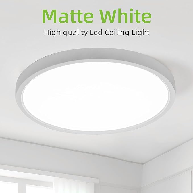 hykolity 12 Inch Selectable CCT LED Round Flat Panel Light, 24W 3000K/4000K/5000K, Edge-Lit Flush Mount Ceiling Light Fixture for Kitchen, Bedroom, Laundry and Closet Room, White